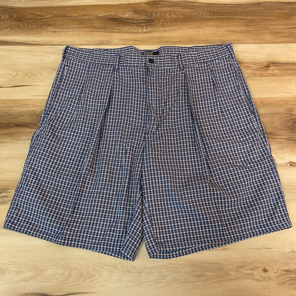 Vintage Polo Ralph Lauren Shorts Mens 40 Plaid Pleated Casual Made in USA